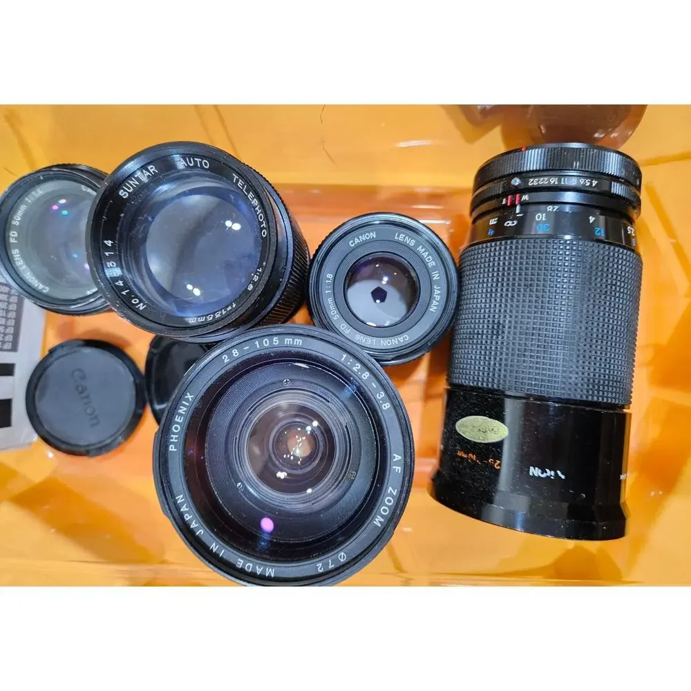 Vintage Camera Lens Lot of 5 Canon FD 50mm f/1.4, FD 50mm f/1.8, Suntar, Phoenix